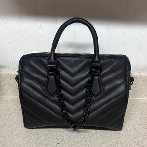 Aldo Black Quilted Chevron Top-Handle Satchel